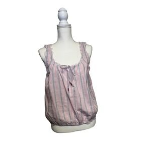 Lucky Brand Women's Pink and Blue Striped Relaxed Fit Tank Top Size Large